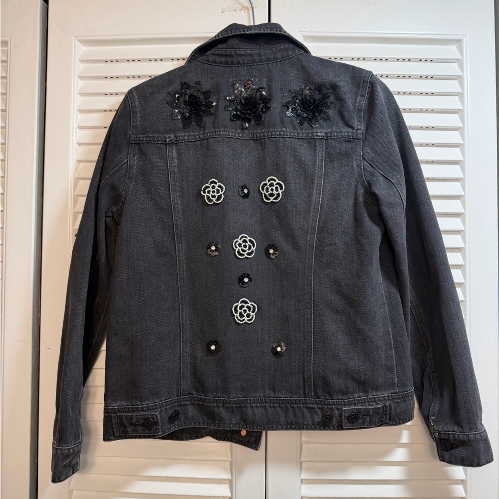 Old Navy Charcoal Black Embellished Denim Jacket - Picture 3 of 3